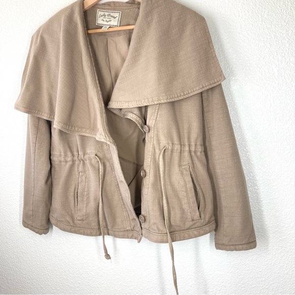 Lucky Brand Woven Jacket XS Shawl Tie Waist Tan Minimalist lightweight cotton - Picture 8 of 16